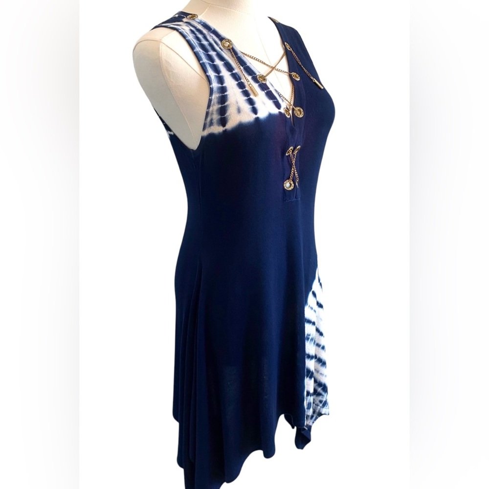 Rafiana Summer Dress Swimsuit Cover Dress Casual Asymmetrical Navy White Tie-Dye